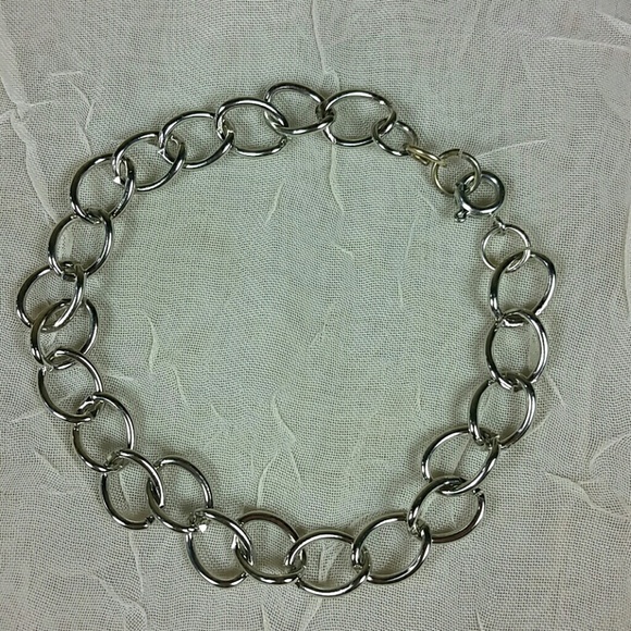 Bracelet Silver tone blank charm curb chain - Picture 1 of 2